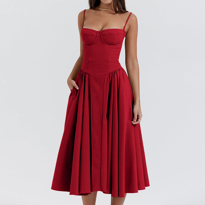 Shop Red Fit And Flare Midi Length Jacquard Dress - for Women | OUTZIDR
