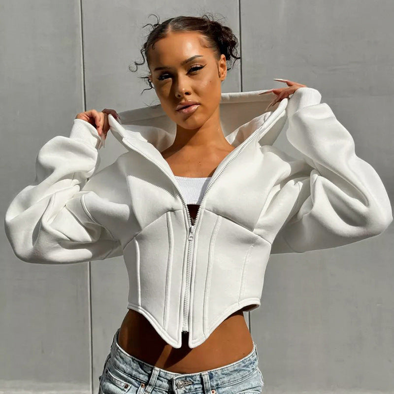 Shop White Corset Detail Sweatshirt With Hoodie for Women