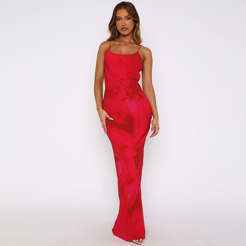 Shop Red Spaghetti Strap Printed Bodycon Maxi Dress - for Women | OUTZIDR
