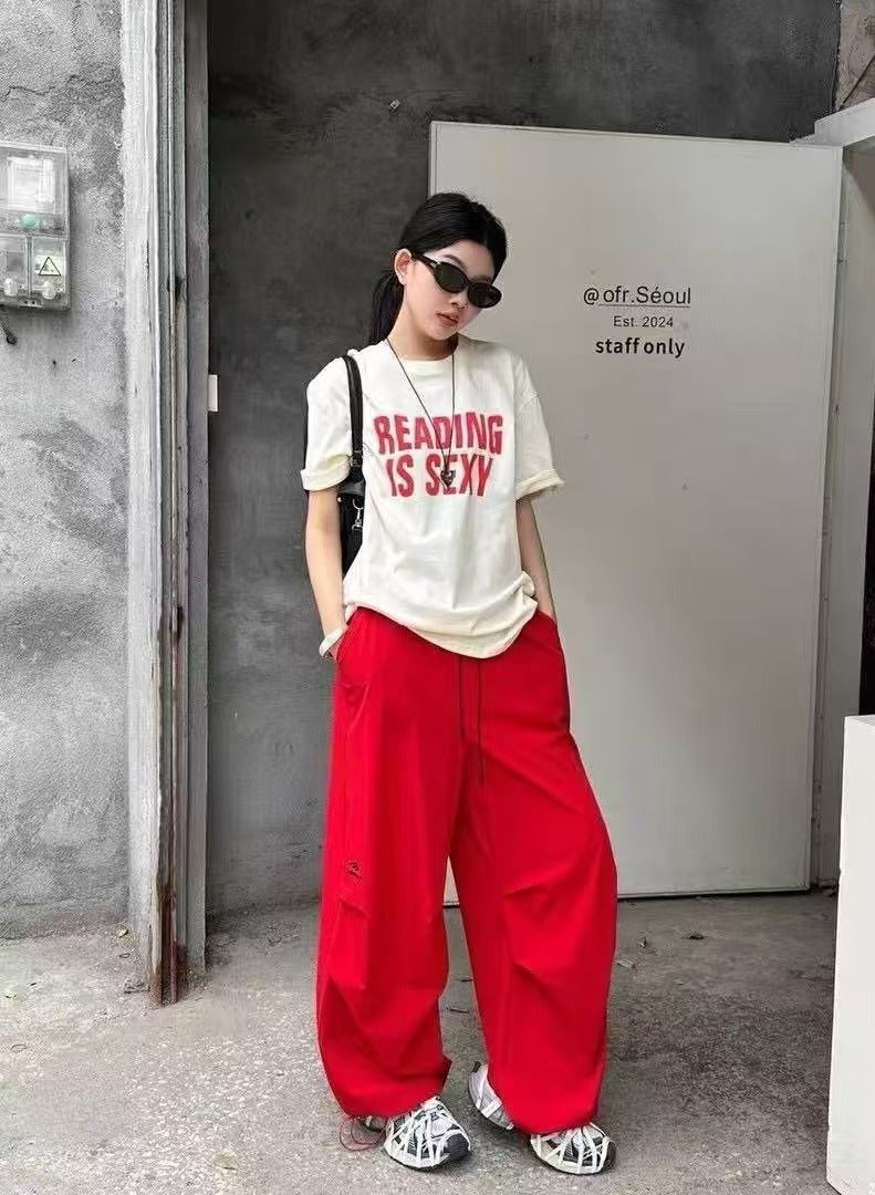 Shop Red Ultra Baggy Cargo Parachute Pants - for Women | OUTZIDR