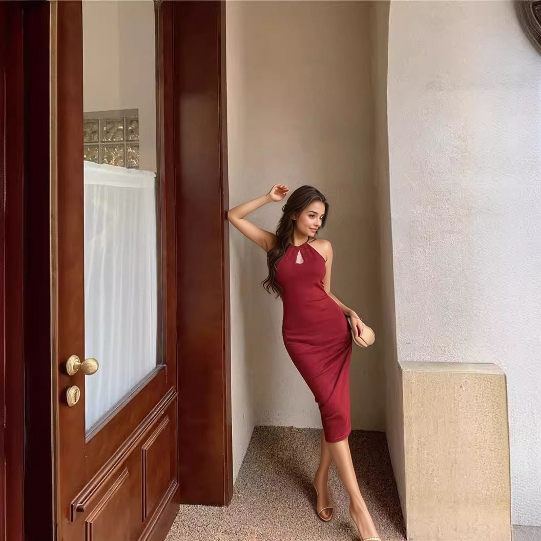 Shop Solid Red Keyhole Neck Dress - for Women | OUTZIDR