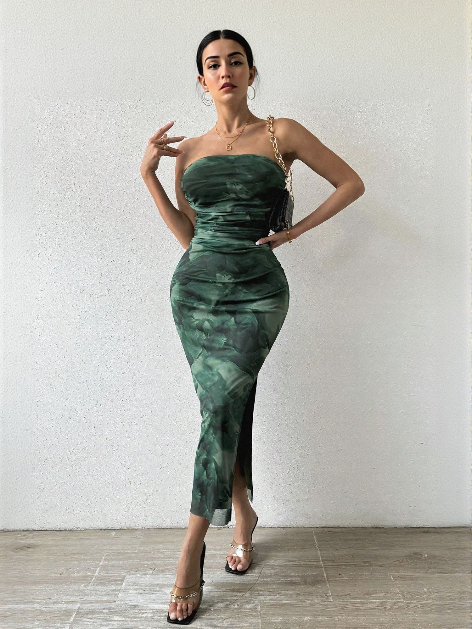 Shop Green Digital Print Mesh Tube Dress - for Women | OUTZIDR