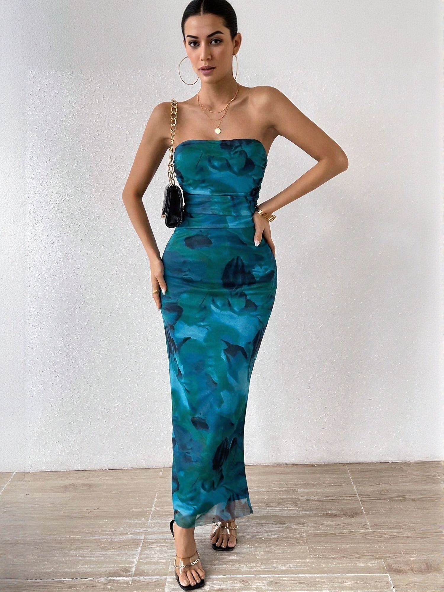Shop Blue Digital Print Mesh Tube Dress - for Women | OUTZIDR