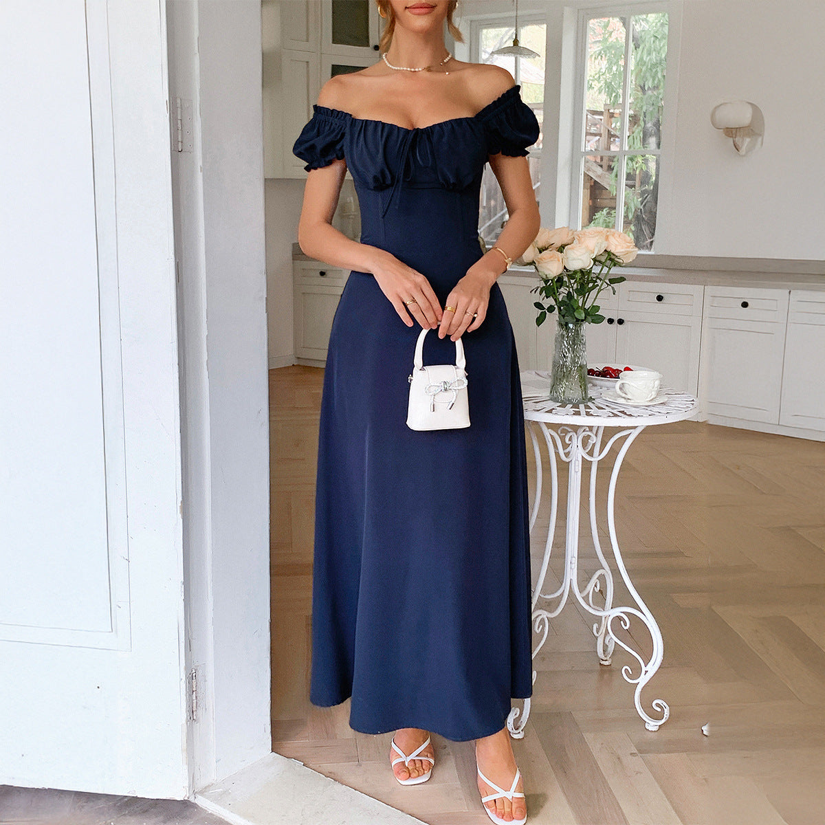 green emerald velvet dress Solomia Off-Shoulder Flare Dress main image 1