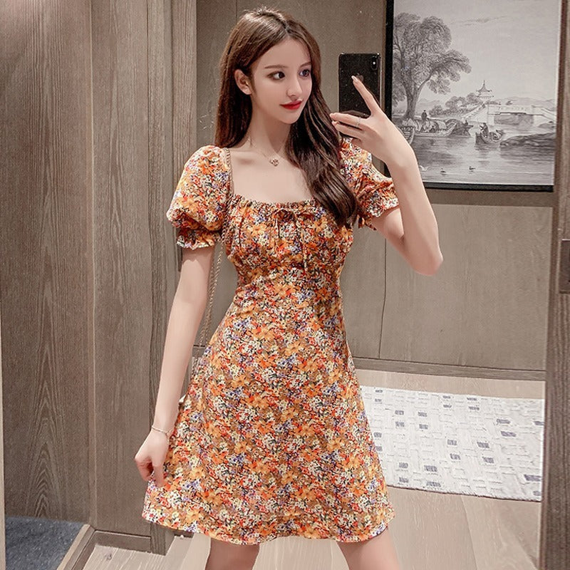 Shop Orange Puff Sleeves Fit And Flare Dress - for Women | OUTZIDR