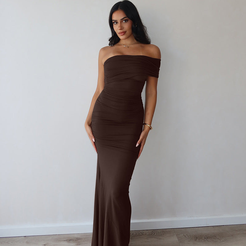 Shop Brown Off-Shoulder A-Line Maxi Dress - for Women | OUTZIDR