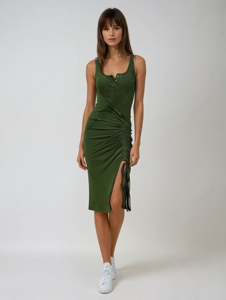 strapless open back dress Flat Back Rib Sleeveless Tank Side Slit Bodycon Dress – Wholesale Capella  Apparel main image 0