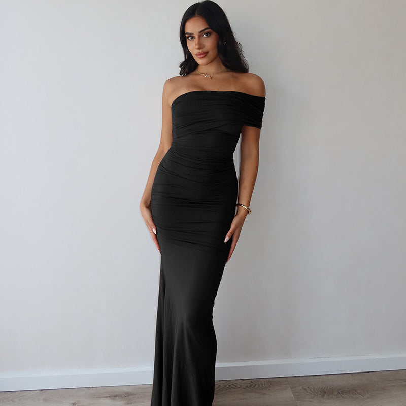navy blue dress for baby girl Fioridi - Off-Shoulder Plain Midi A-Line Cocktail Dress