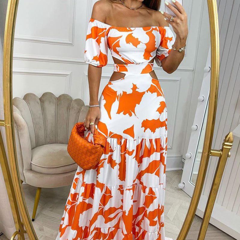 Shop Red Broad Neck Waist Cut Out Tiered Flared Maxi Dress - for Women |  OUTZIDR