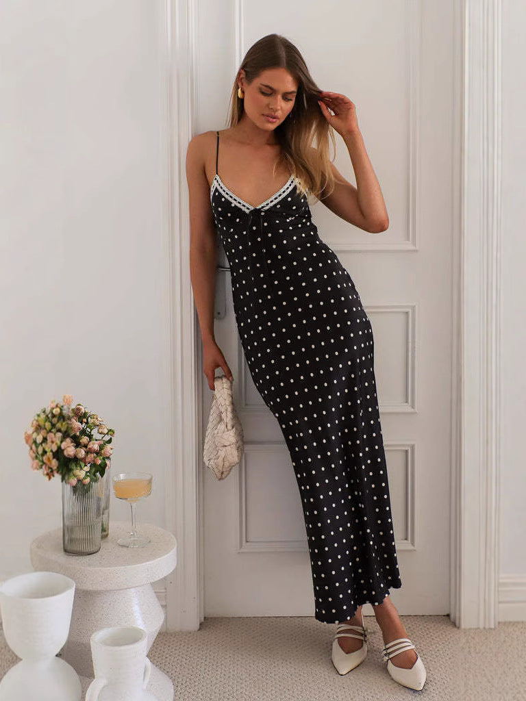 chinese dress ladies Earlette Black Polka Dot Lace Mini Dress - US 10 main image 1